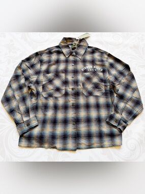 Men's Plaid Button-Up Shirt - Blue/Brown